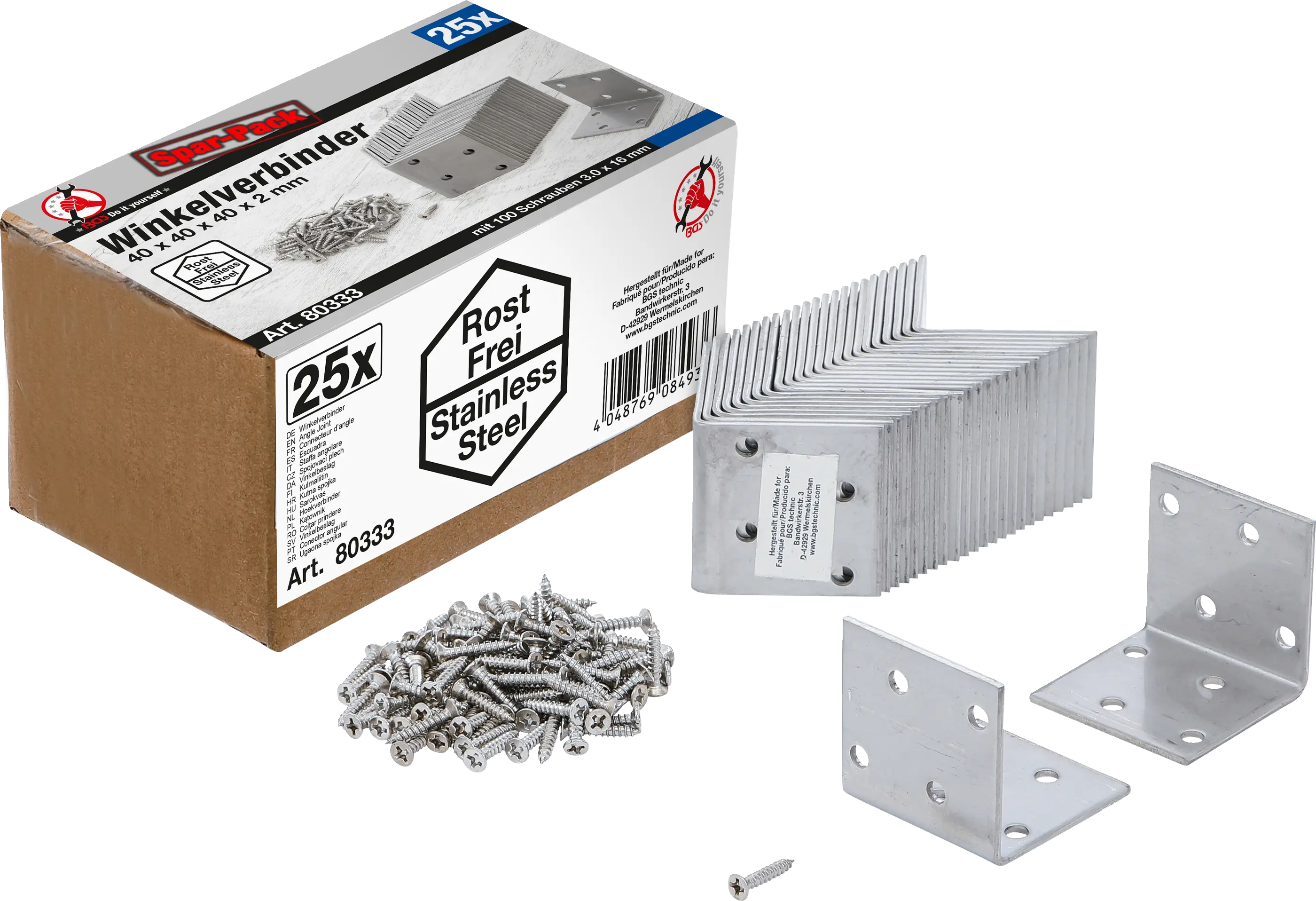 Connecteur d’angle | inoxydable | 40 x 40 x 40 mm | Pack économie | 25 pièces