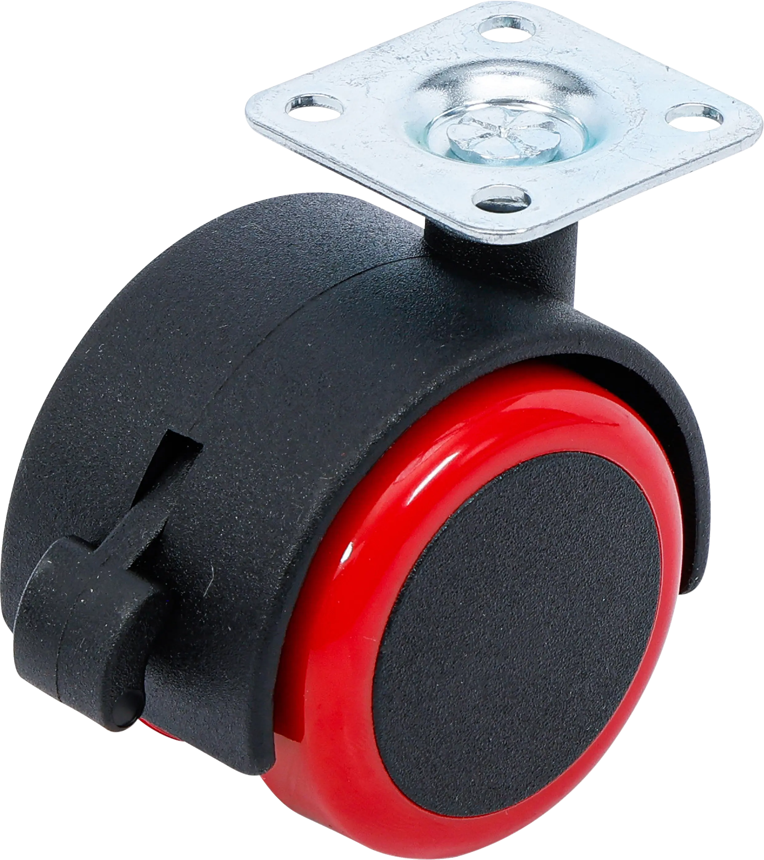 Roue double / pivotante avec frein | rouge/noire | 50 mm