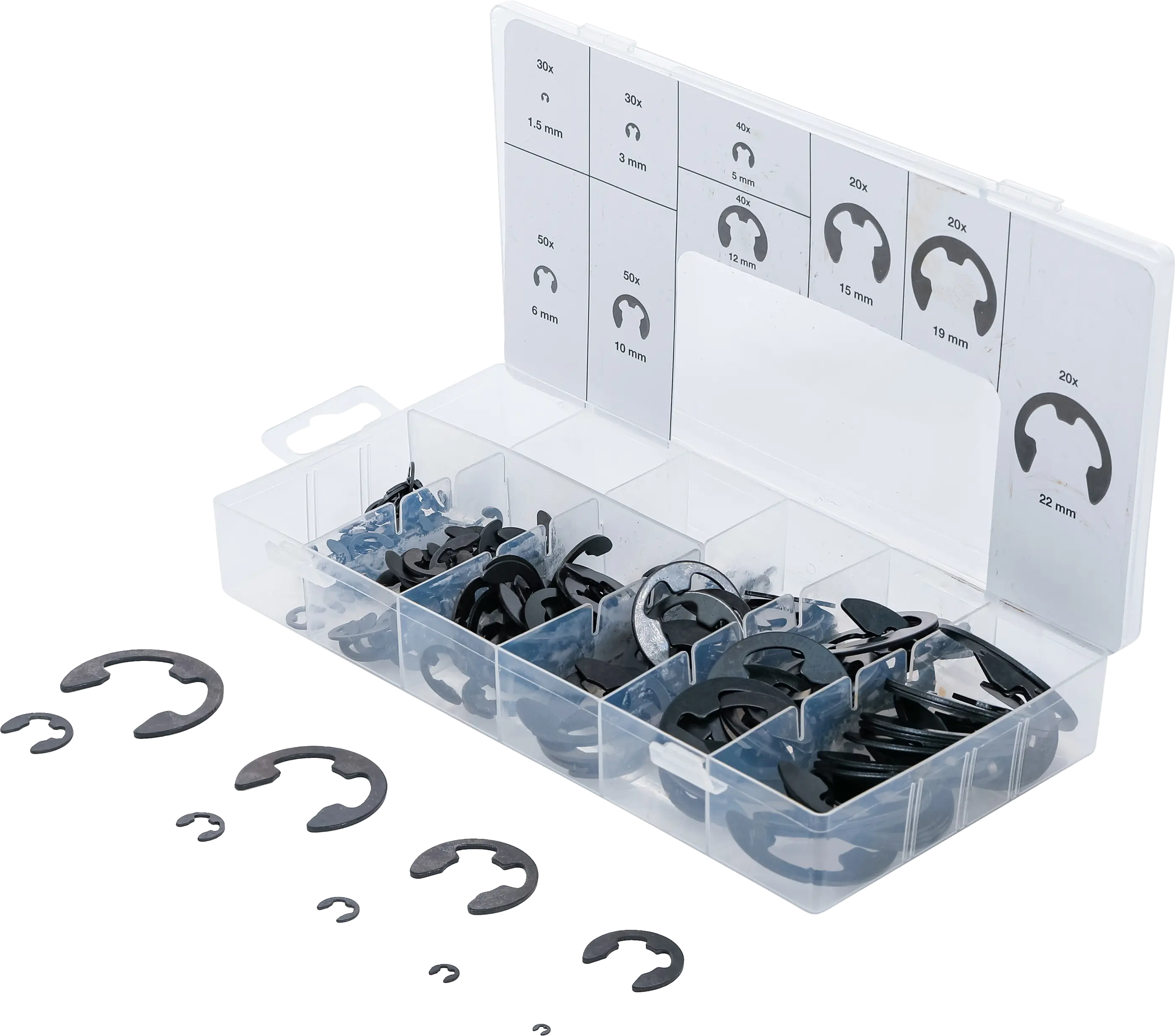 Assortiment de circlips | 1,5 - 22 mm | 300 pièces