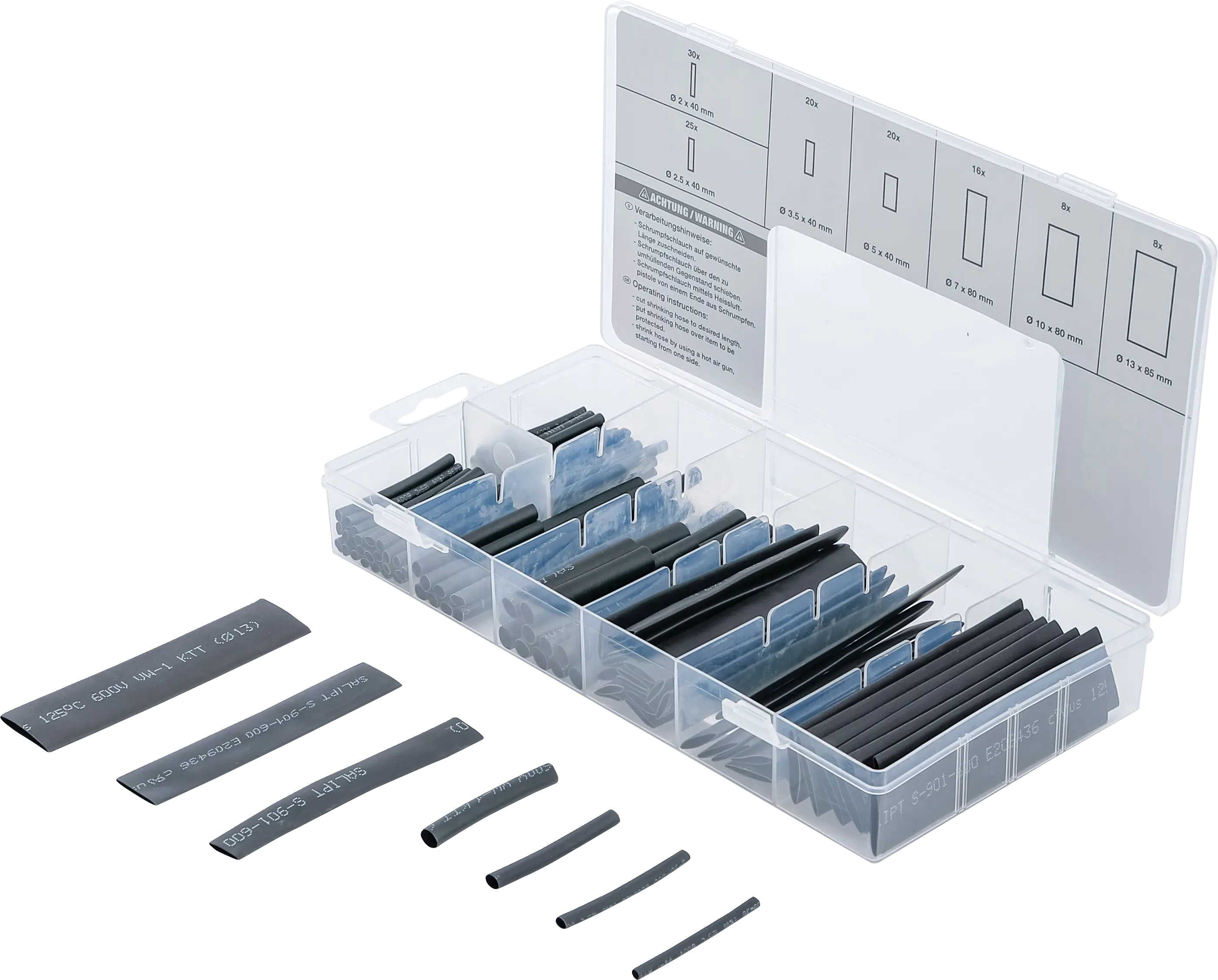 Assortiment de gaines thermo-rétractables | noires | 127 pièces