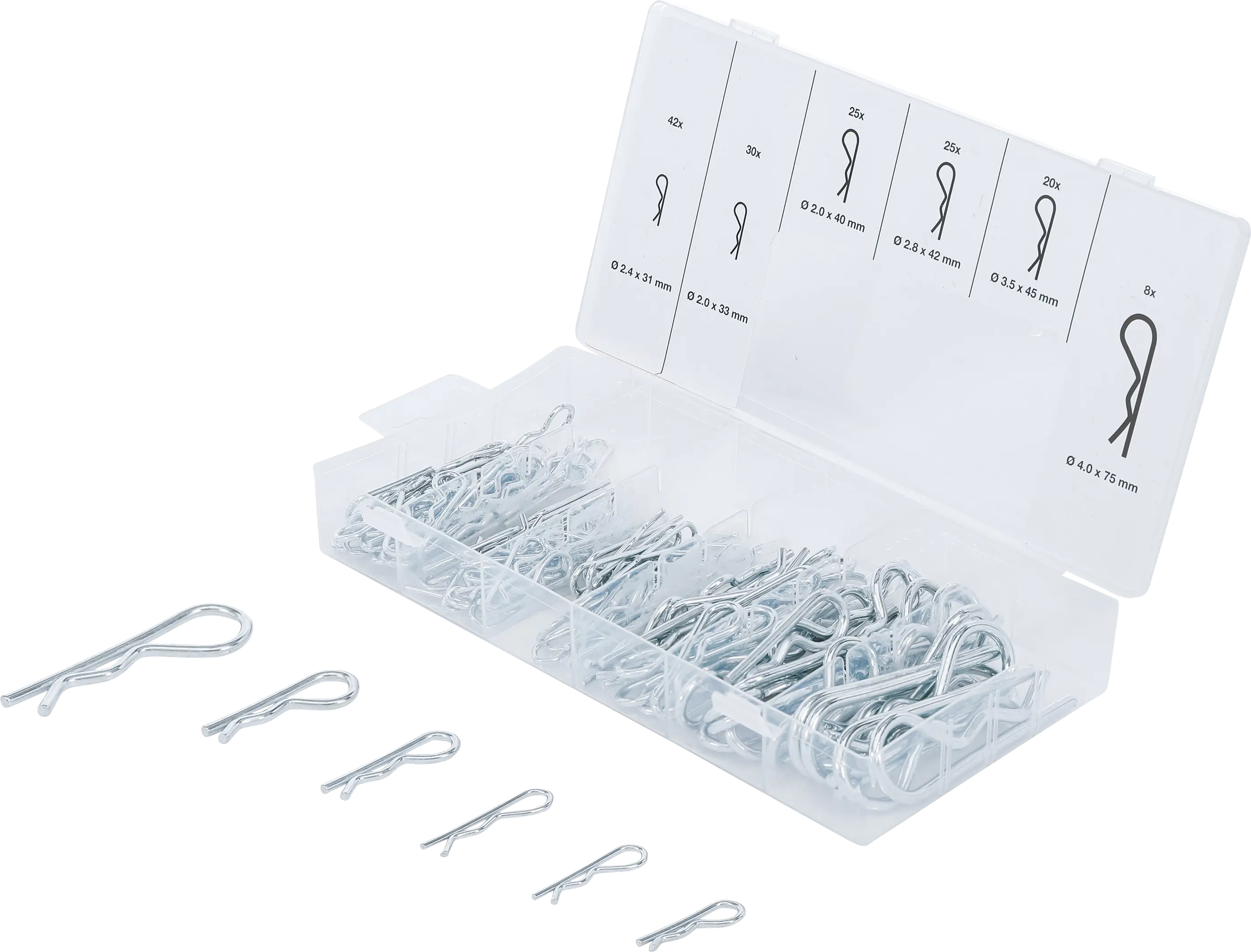 Assortiment de goupilles à ressort | Ø 2,4 - 4,0 mm | 150 pièces