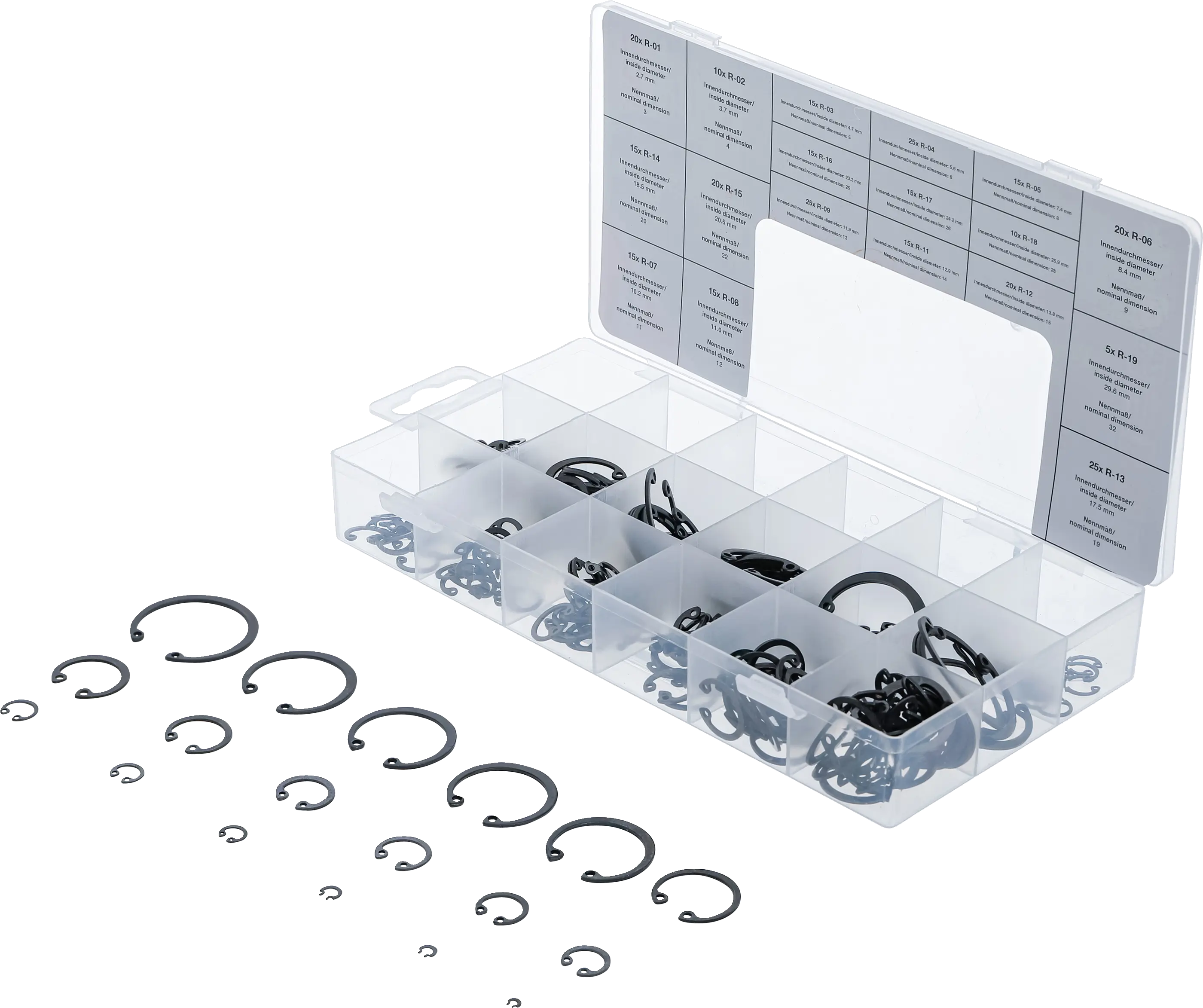 Assortiment de circlips intérieurs | Ø 3 - 32 mm | 300 pièces