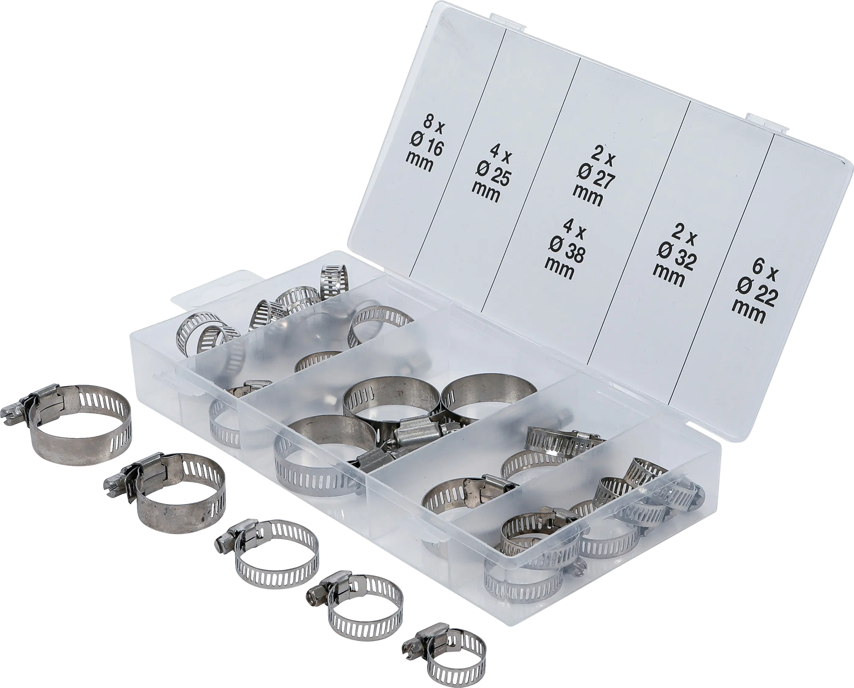 Assortiment de colliers de serrage | inoxydable | Ø 16 - 38 mm | 26 pièces