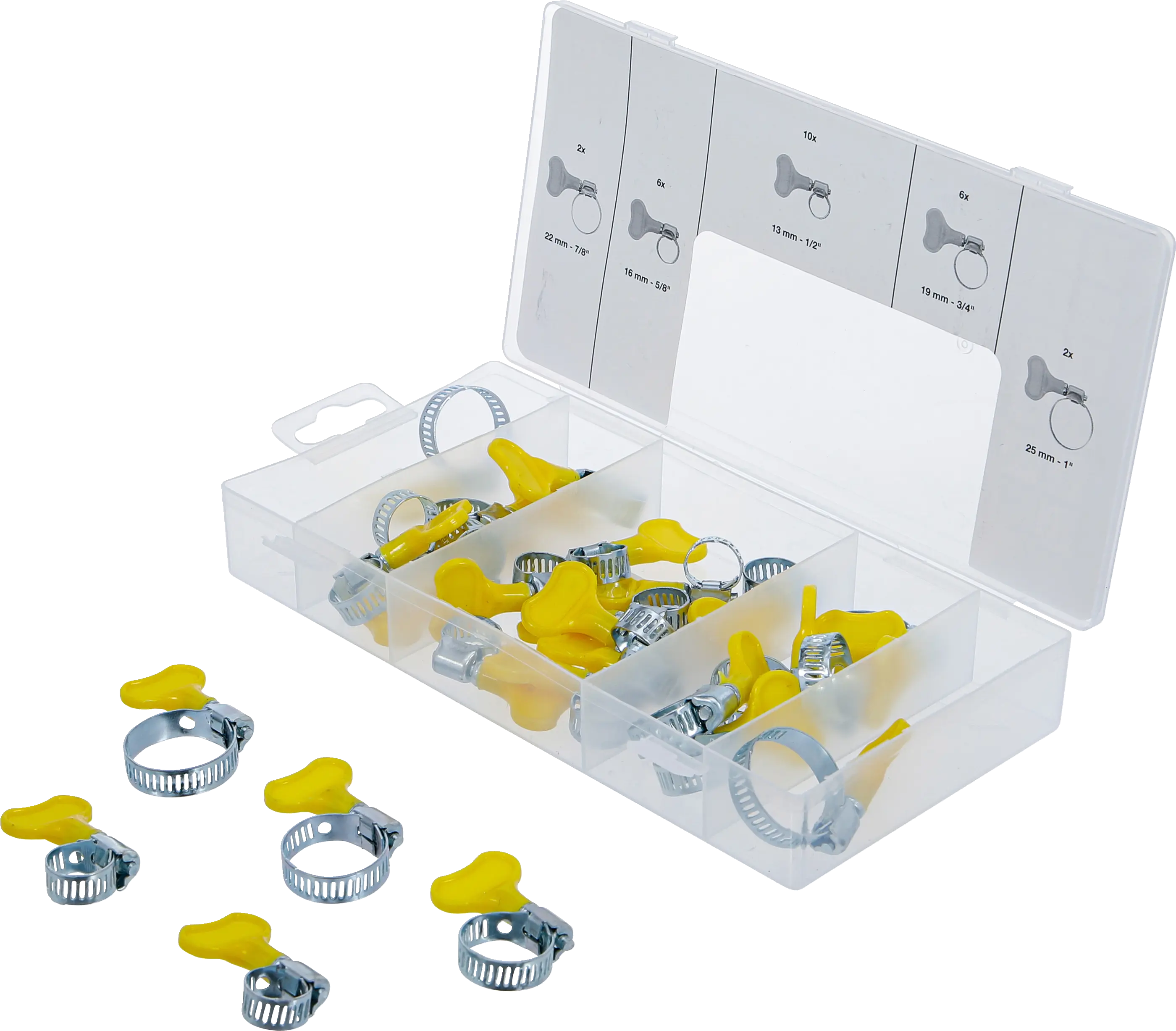 Assortiment de colliers avec écrou papillon | 26 pièces