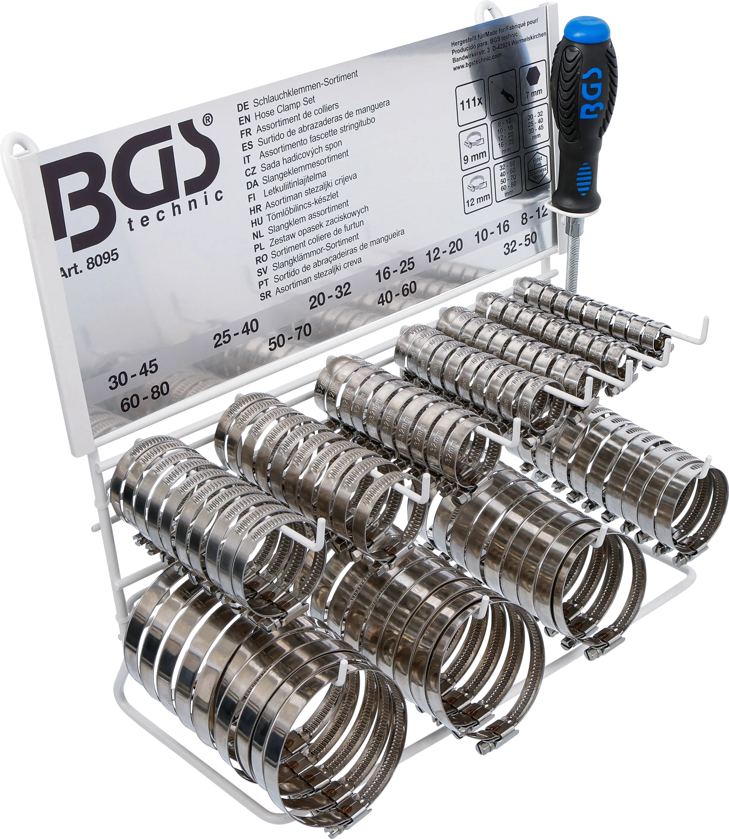 Assortiment de colliers | inoxydable | sur tableau | 111 pièces