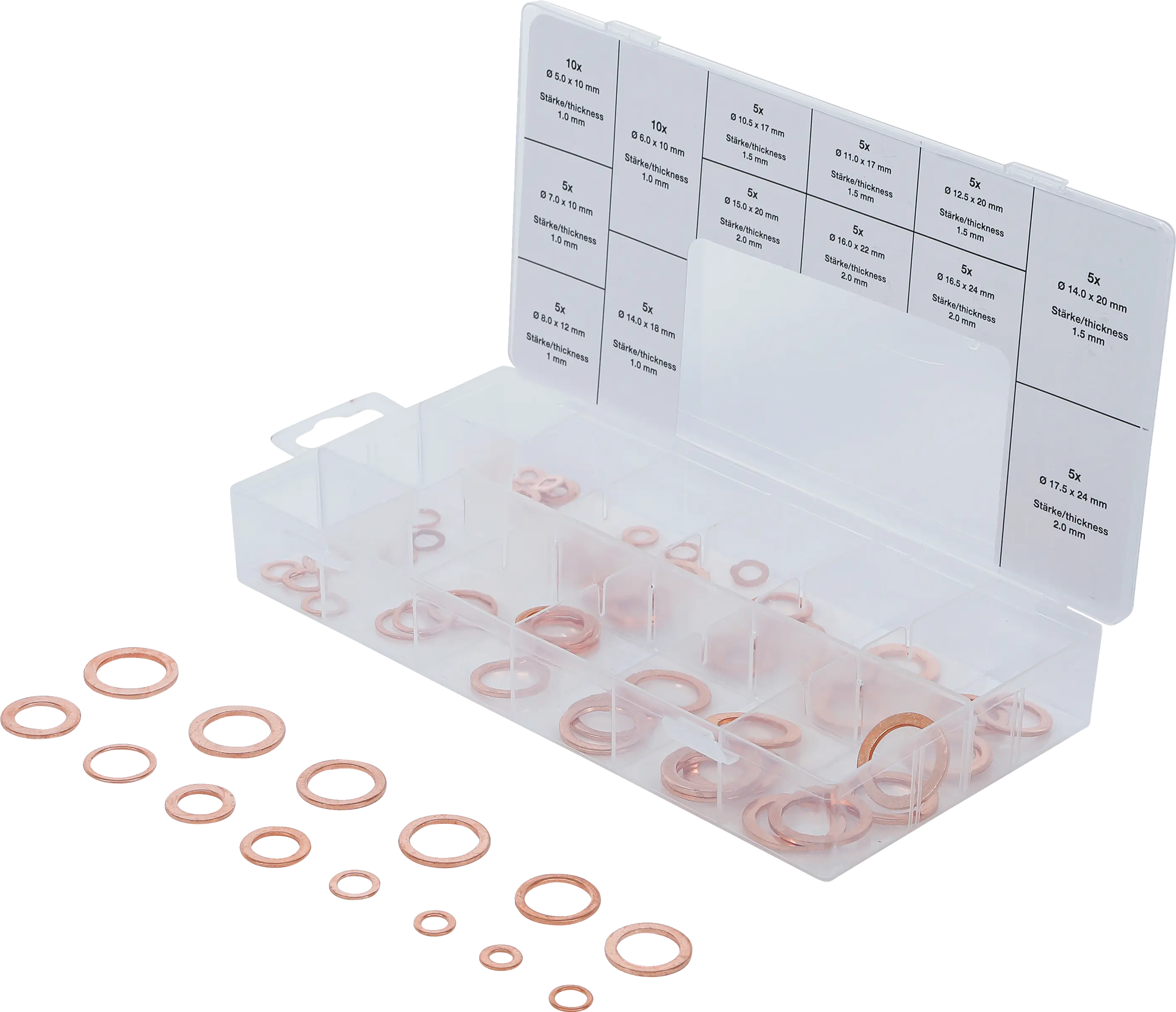 Assortiment de joints d’étanchéité | cuivre | métriques | pour bouchons de vidange | 75 pièces