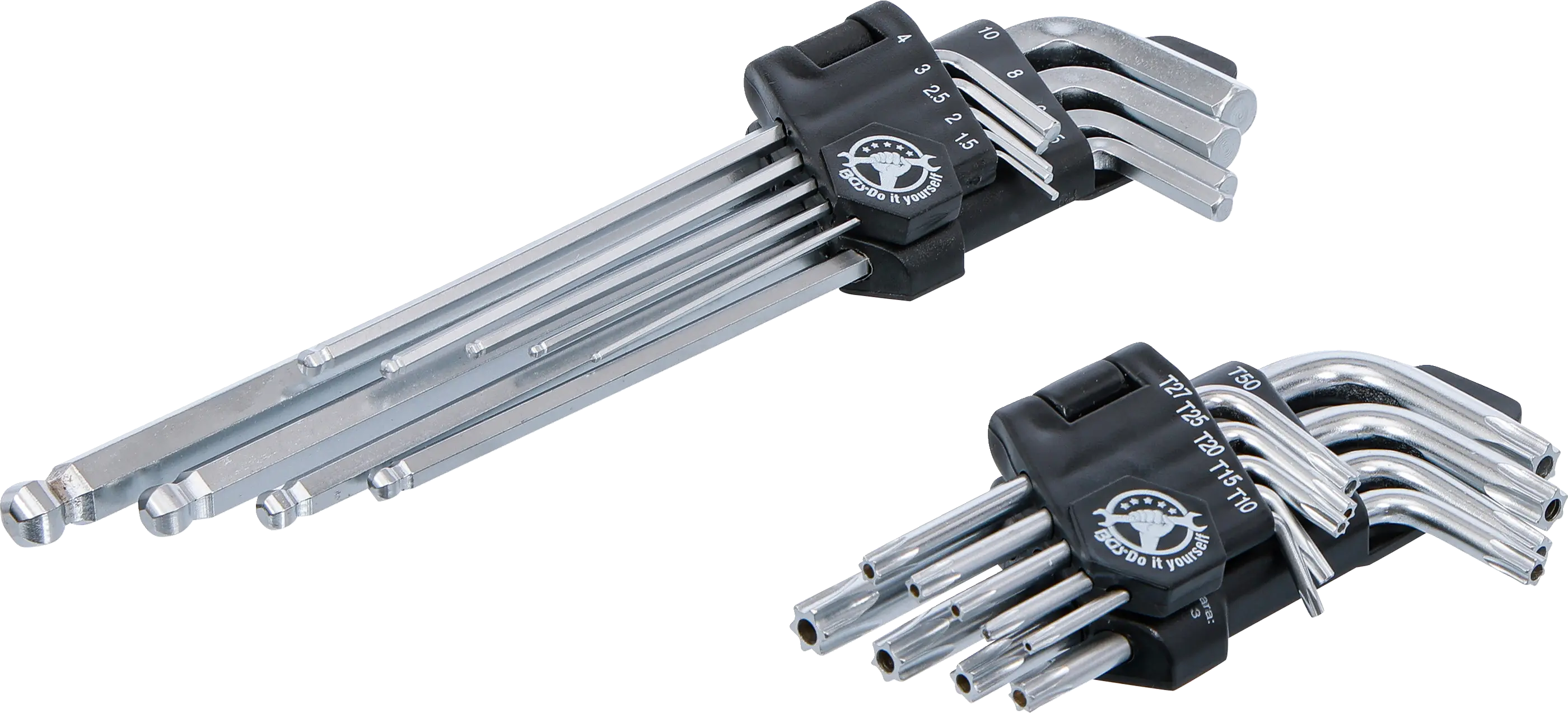 Jeu de clés allen | longues | profil T (pour Torx) T10 – T50 / six pans femelle 1,5 - 10 mm | 18 pièces