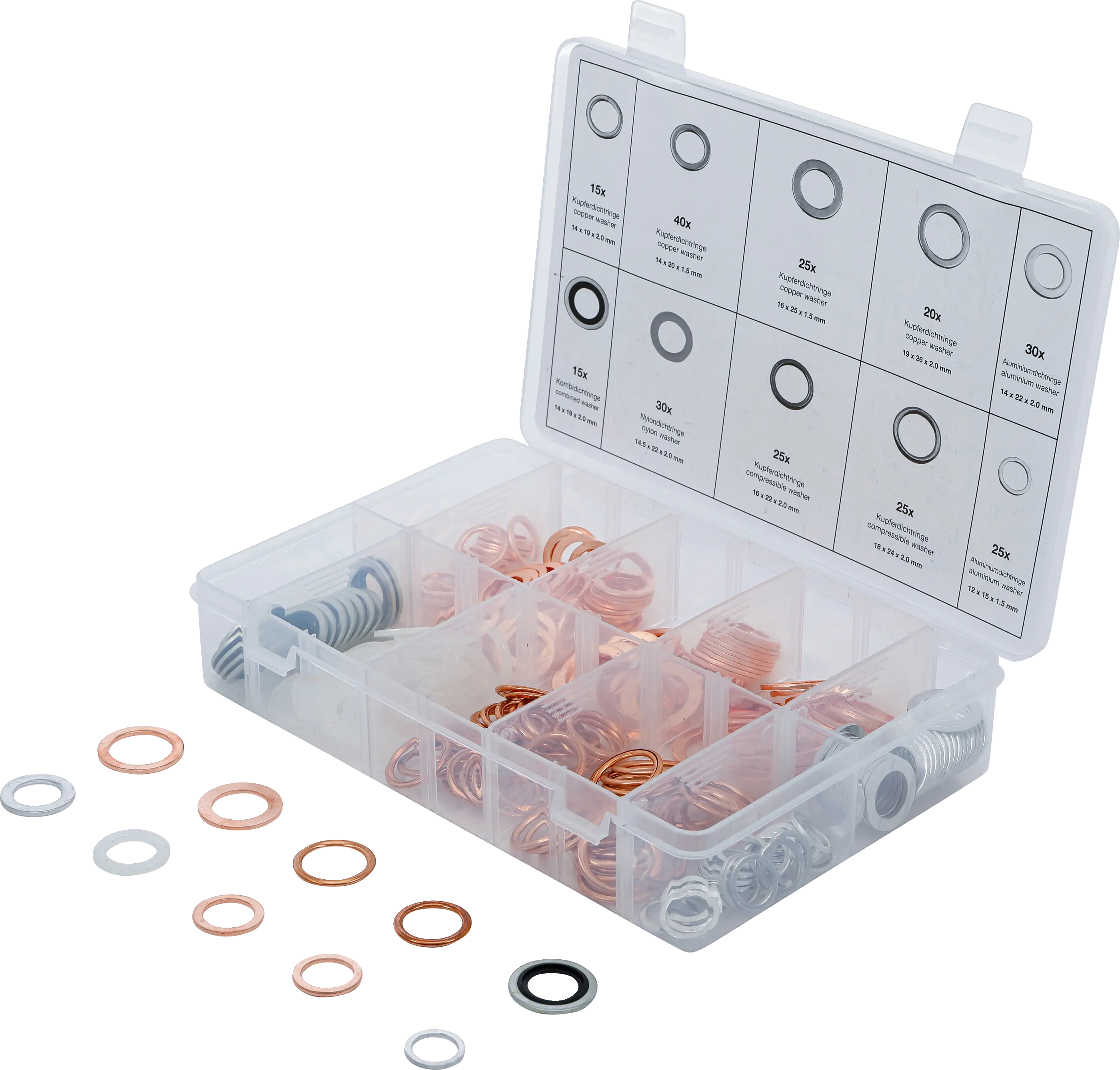 Assortiment de joints d’étanchéité | cuivre, aluminium, nylon | 250 pièces