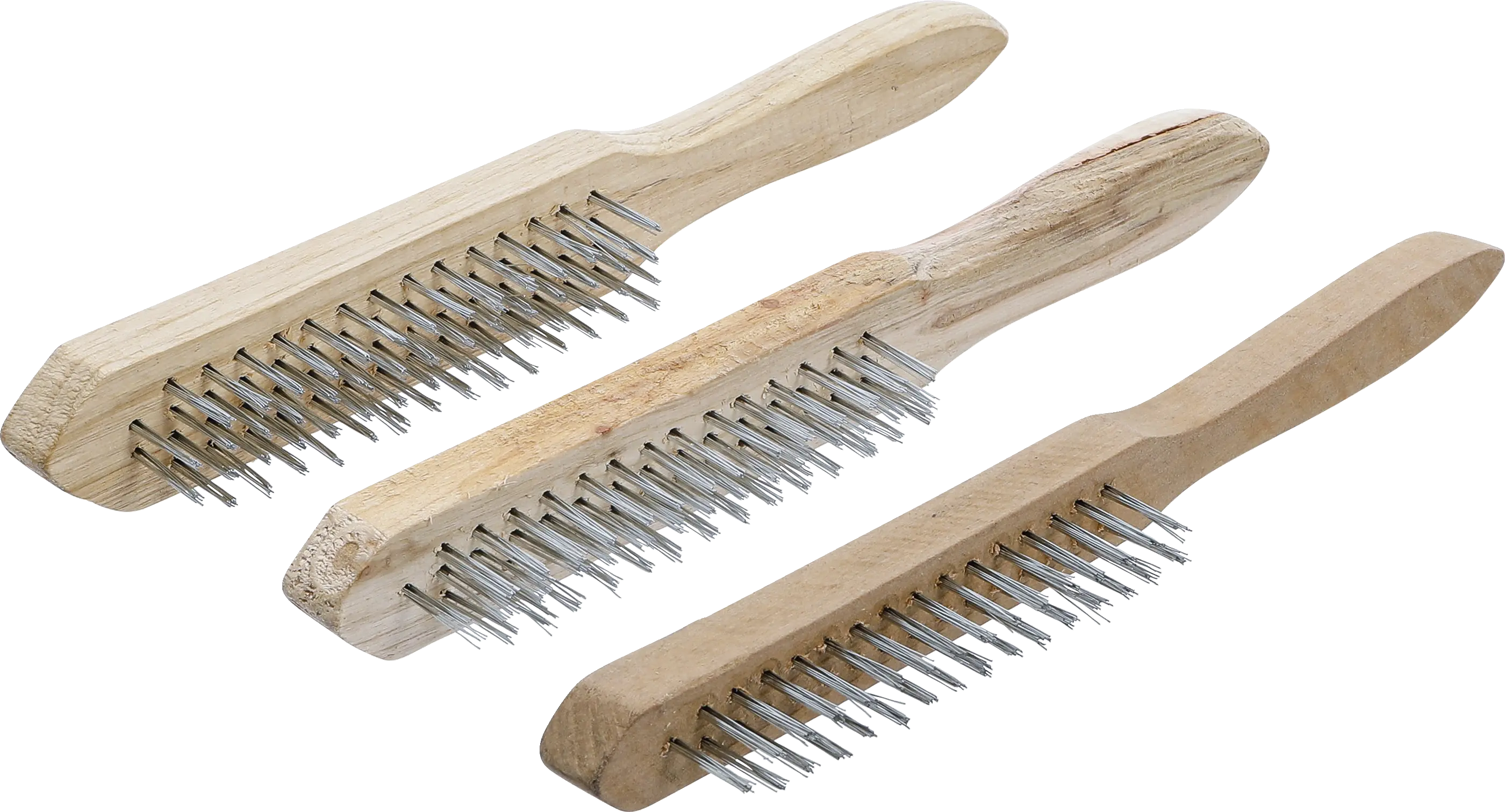 Jeu de brosses à fil d’acier | Manche en bois | 2-, 3-, 4-rangées | 3 pièces