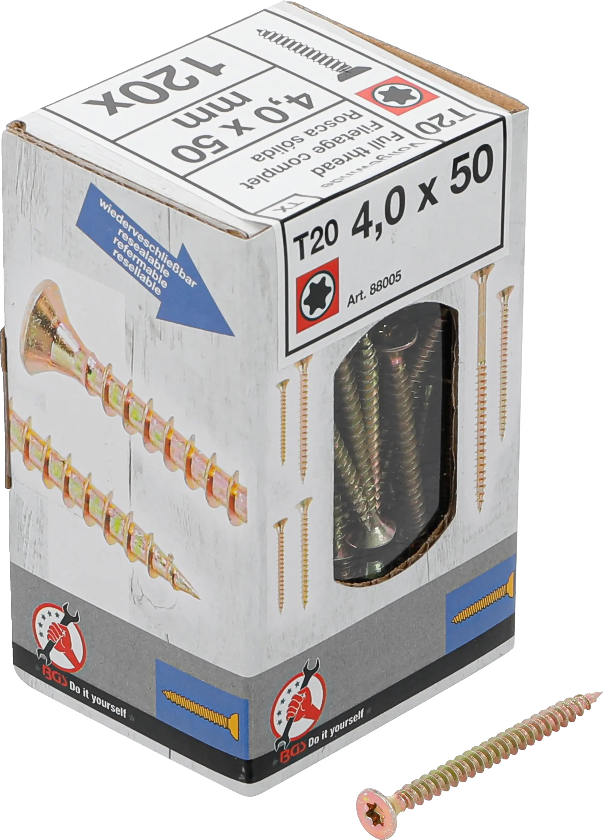 Vis multifonctions | profil en T (pour Torx) T20 | 4,0 x 50 mm | 120 pièces