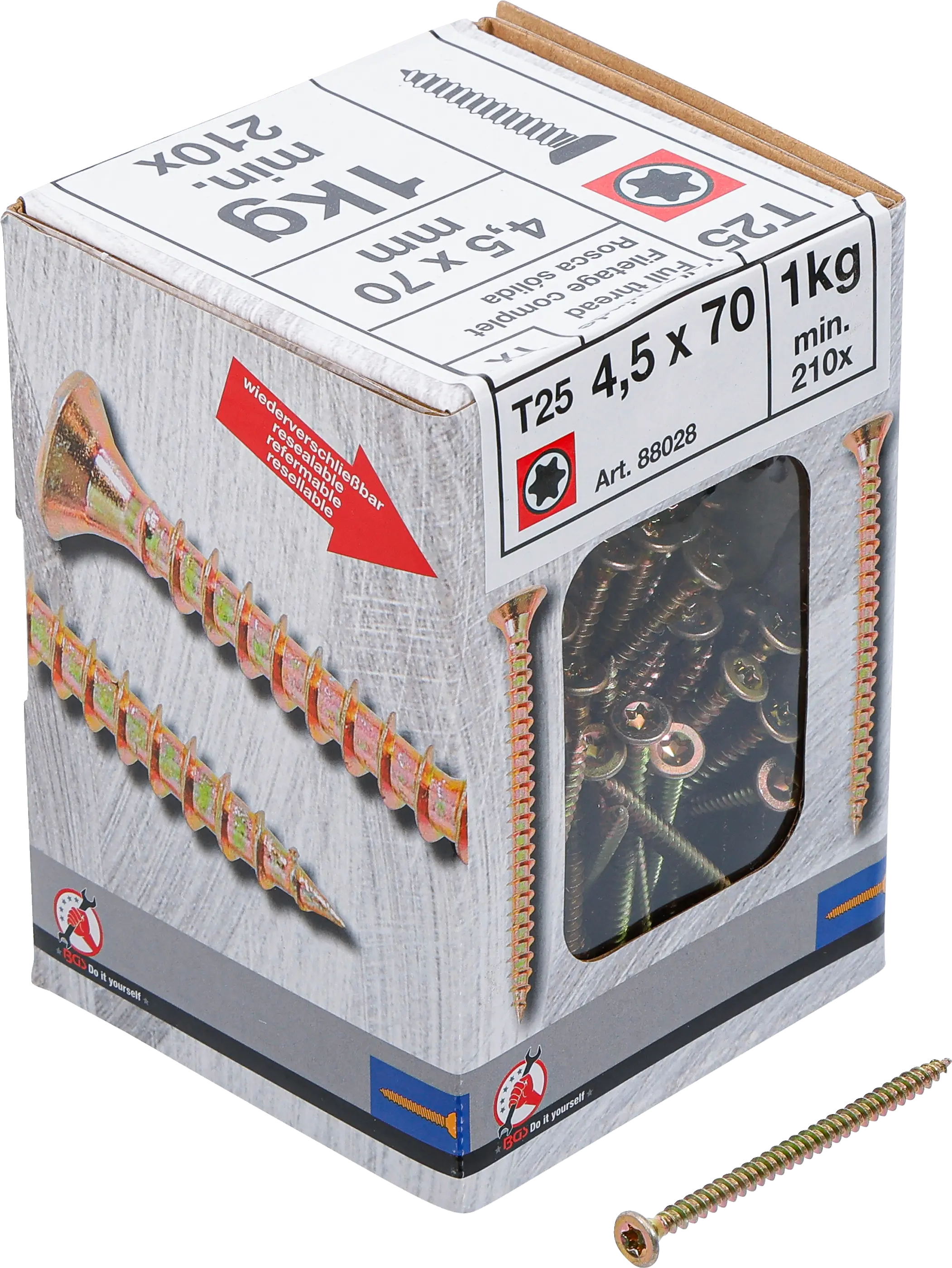 Vis multifonctions | profil en T (pour Torx) T20 | 4,5 x 70 mm | 1 kg / 210 pièces
