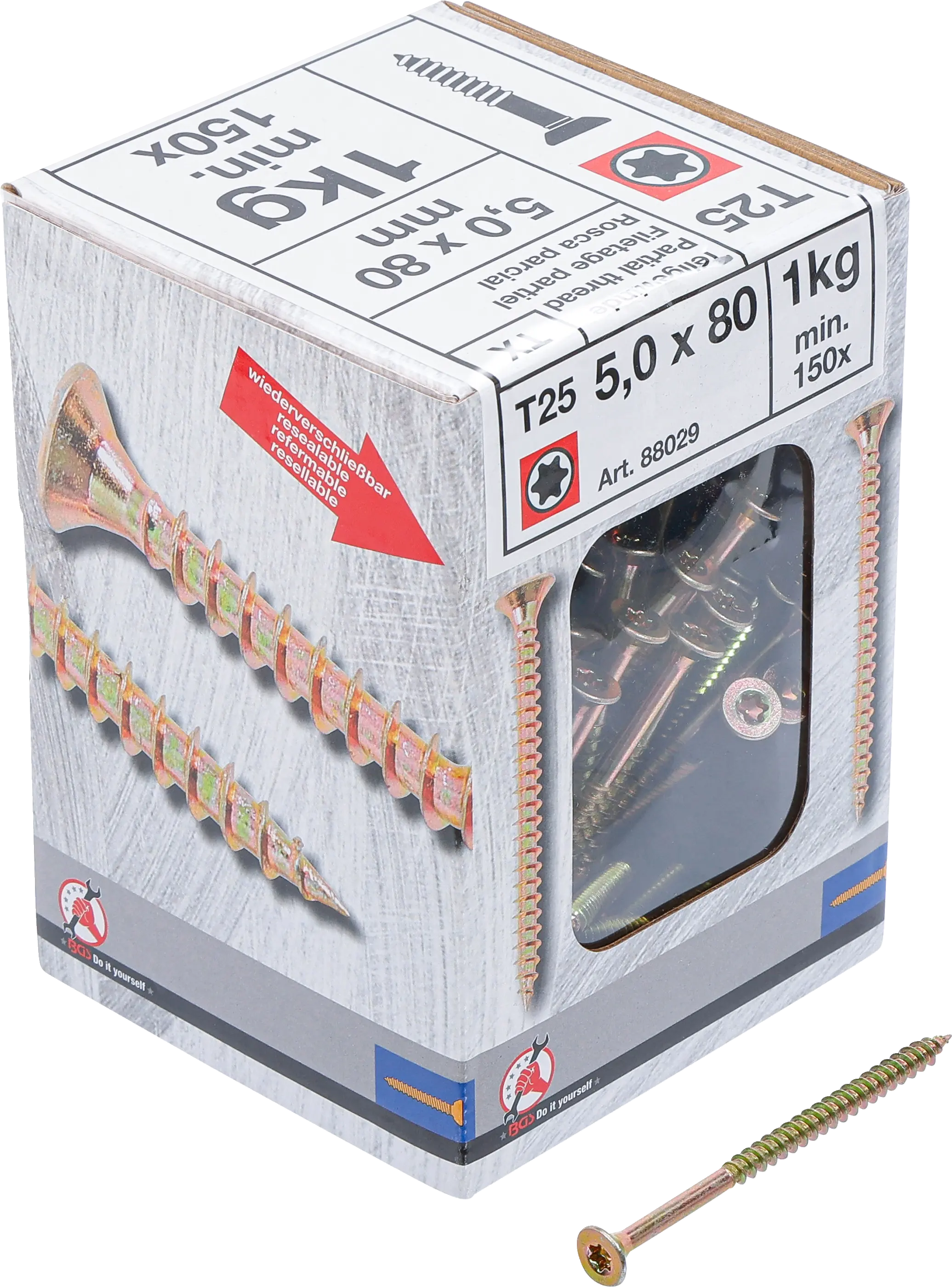 Vis multifonctions | profil en T (pour Torx) T25 | 5,0 x 80 mm  | 1 kg / 150 pièces