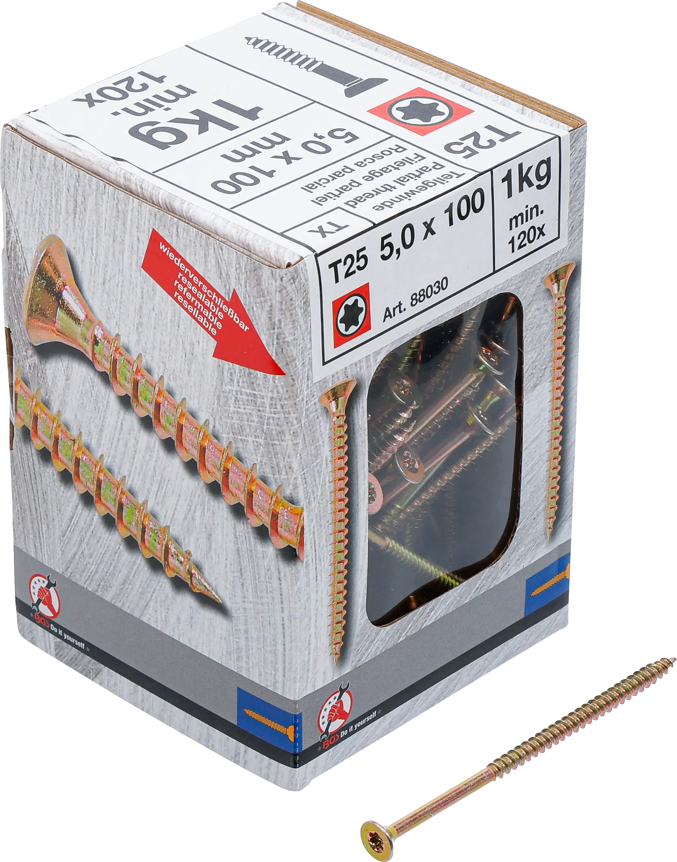Vis multifonctions | profil en T (pour Torx) T25 | 5,0 x 100 mm  | 1 kg / 120 pièces