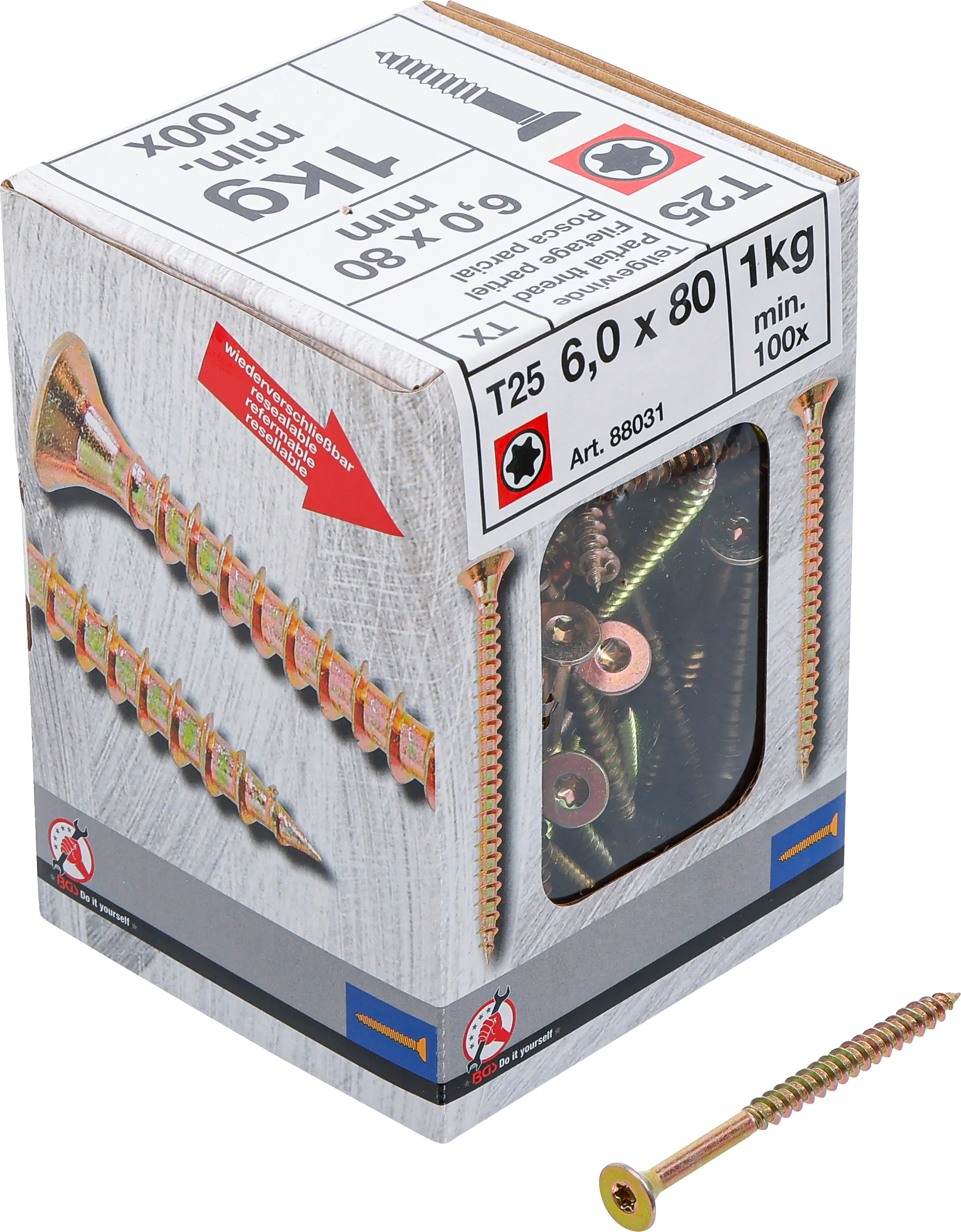 Vis multifonctions | profil en T (pour Torx) T25 | 6,0 x 80 mm  | 1 kg / 100 pièces