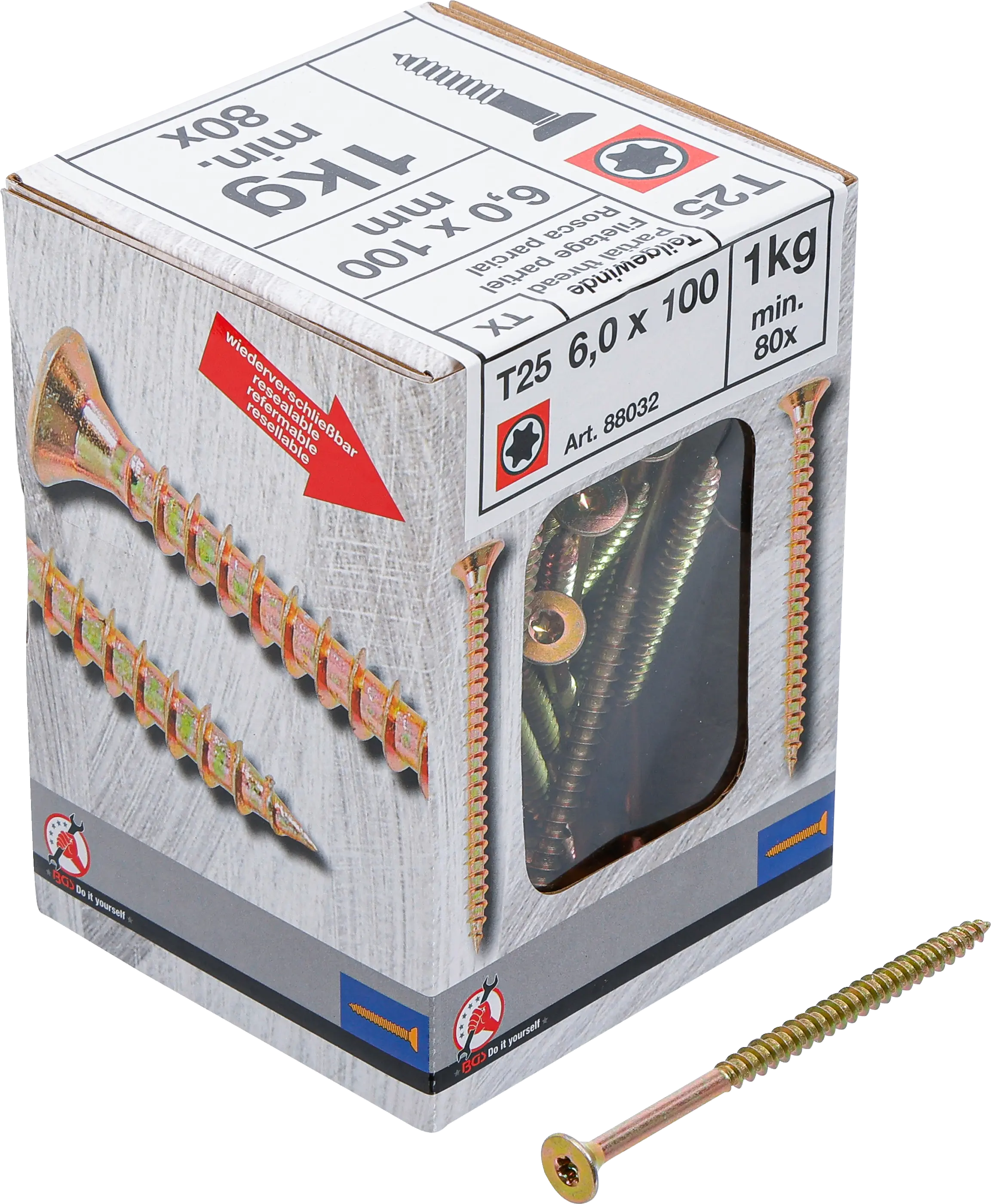 Vis multifonctions | profil en T (pour Torx) T25 | 6,0 x 100 mm  | 1 kg / 80 pièces