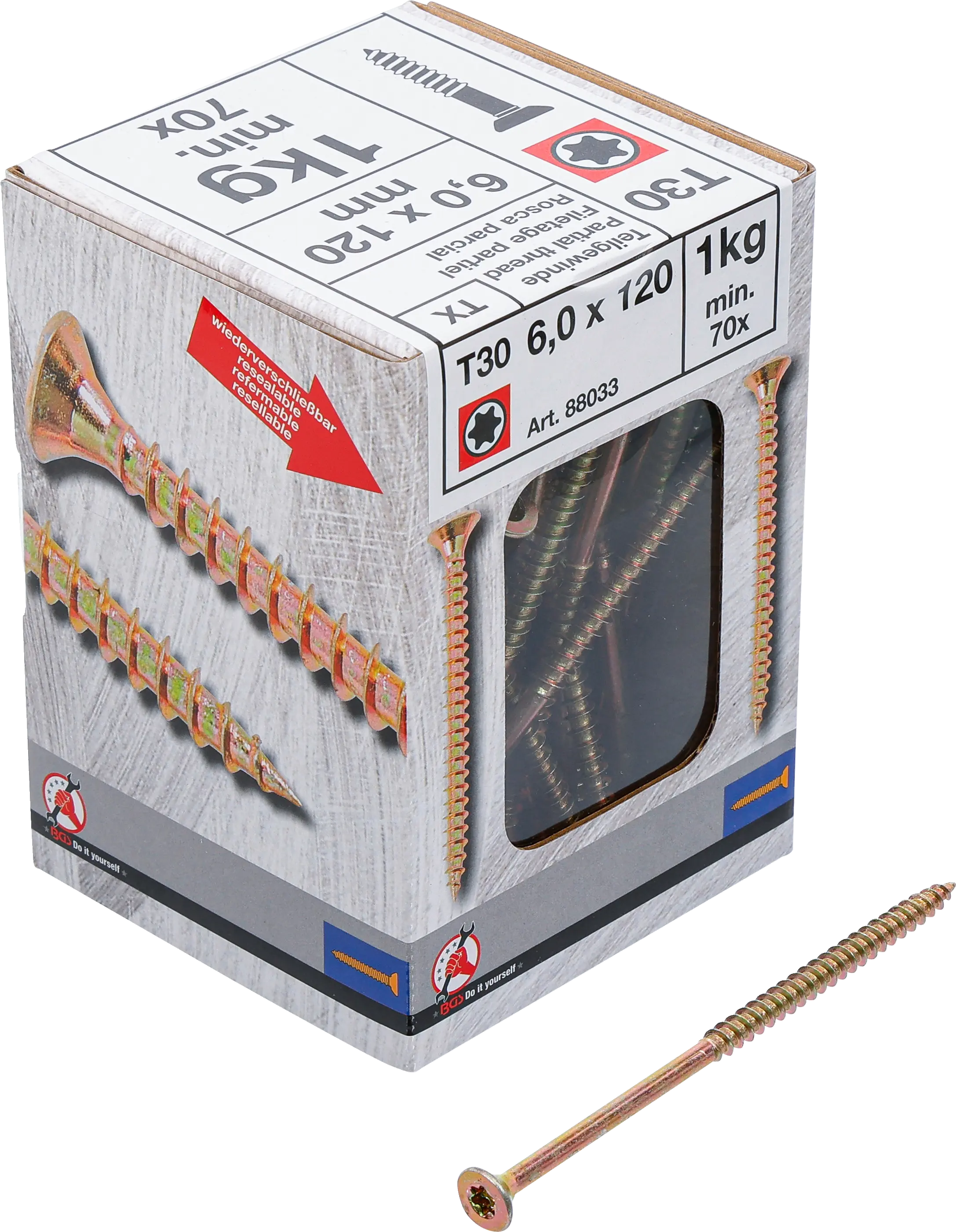 Vis multifonctions | profil en T (pour Torx) T30 | 6,0 x 120 mm  | 1 kg / 70 pièces
