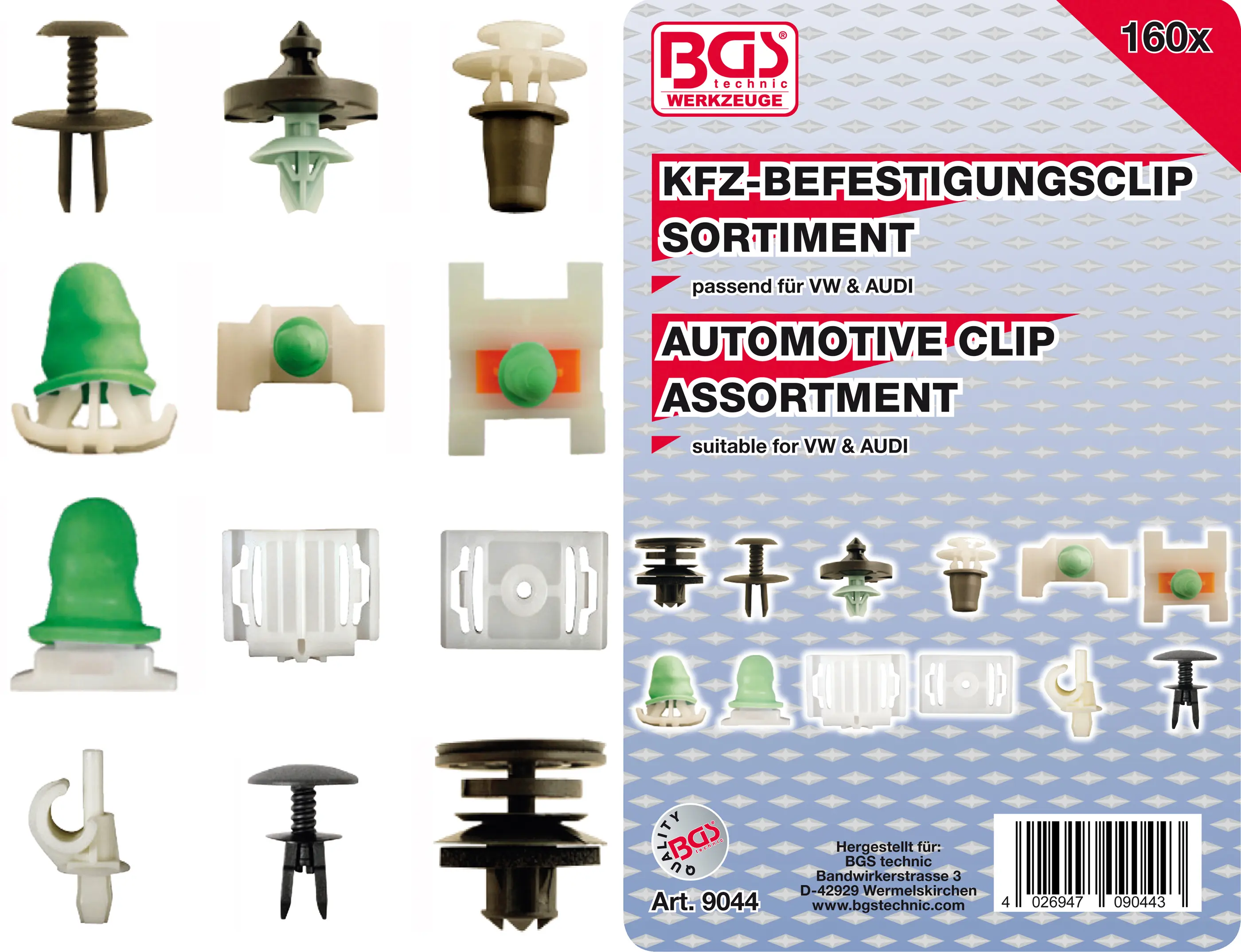 Assortiment de clips de fixation automobiles pour Audi & VW | 160 pièces
