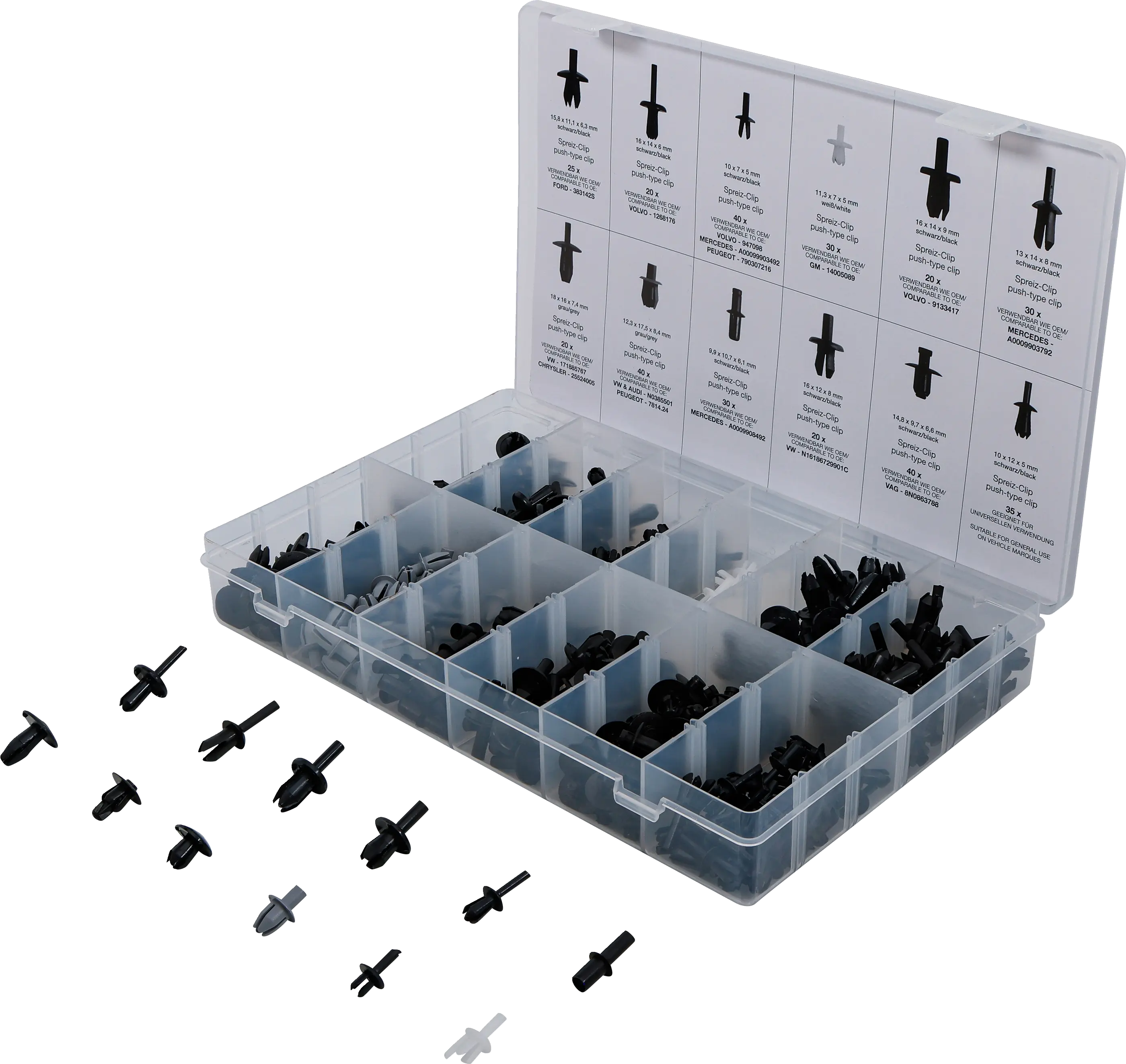 Assortiment de clips de fixation automobiles pour VW, Audi, Volvo, Chrysler, Ford & Mercedes-Benz | 350 pièces