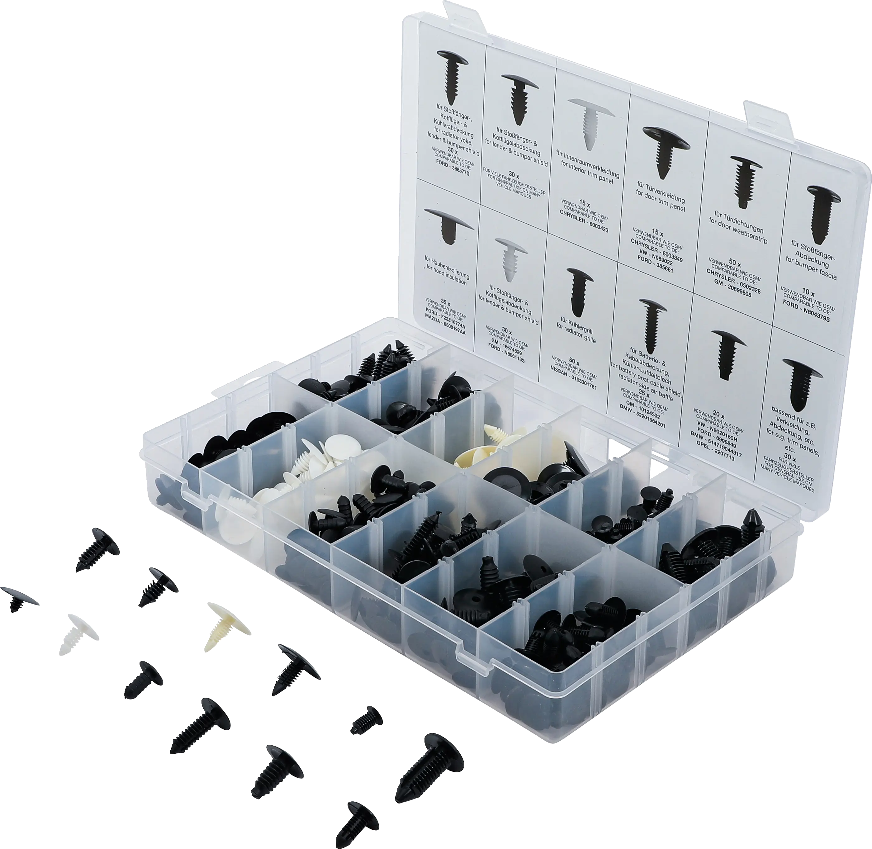 Assortiment de clips « arbre de Noël » pour GM, VW, Chrysler, BMW, Nissan, Ford | 340 pièces