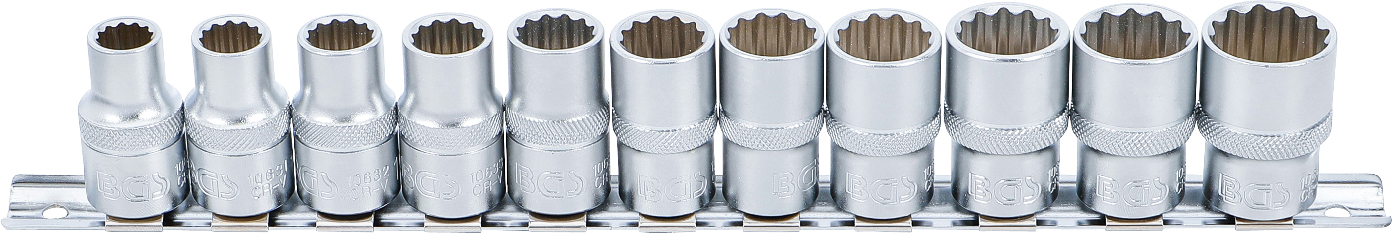Steckschlüssel-Einsatz-Satz, Zwölfkant | Antrieb Innenvierkant 12,5 mm (1/2") | SW 10 - 21 mm | 11-tlg.
