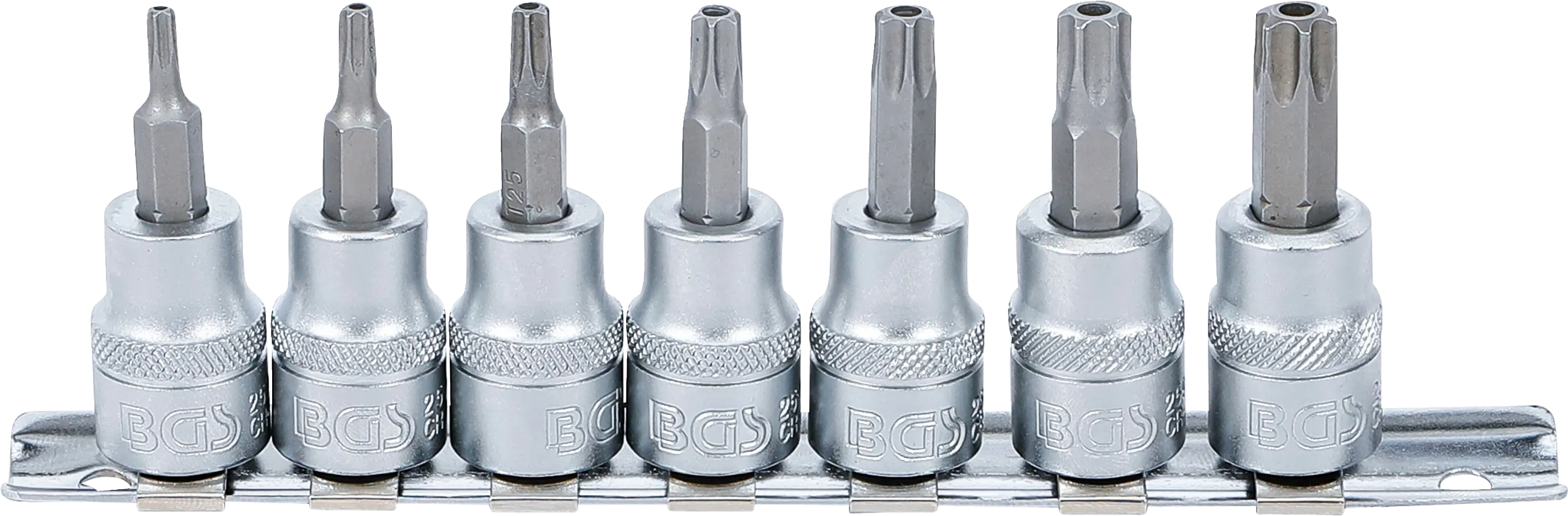 Jeu de douilles à embouts | 10 mm (3/8") | Profil T (pour Torx) avec perçage T15 - T50 | 7 pièces