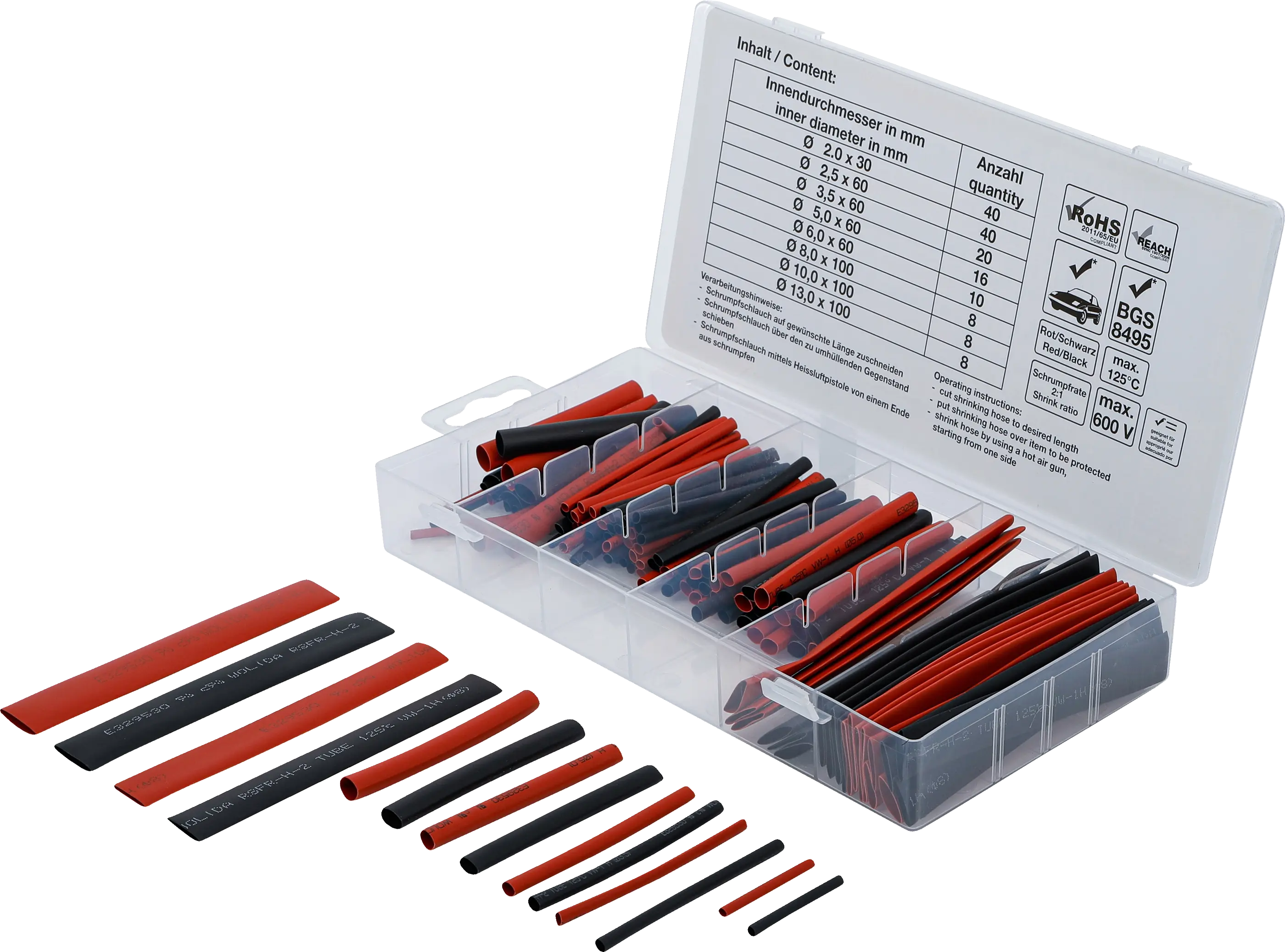 Assortiment de gaines rétractables | rouges / noires | 150 pièces