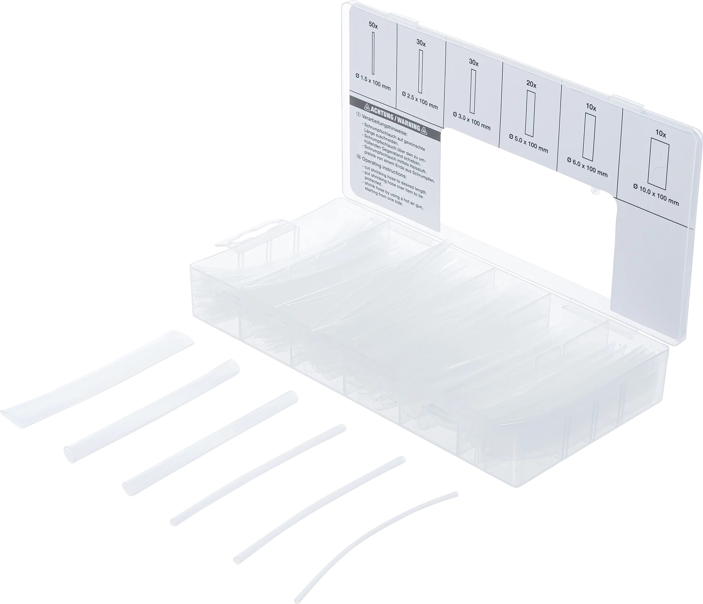 Assortiment de gaines rétractables | transparentes | 150 pièces