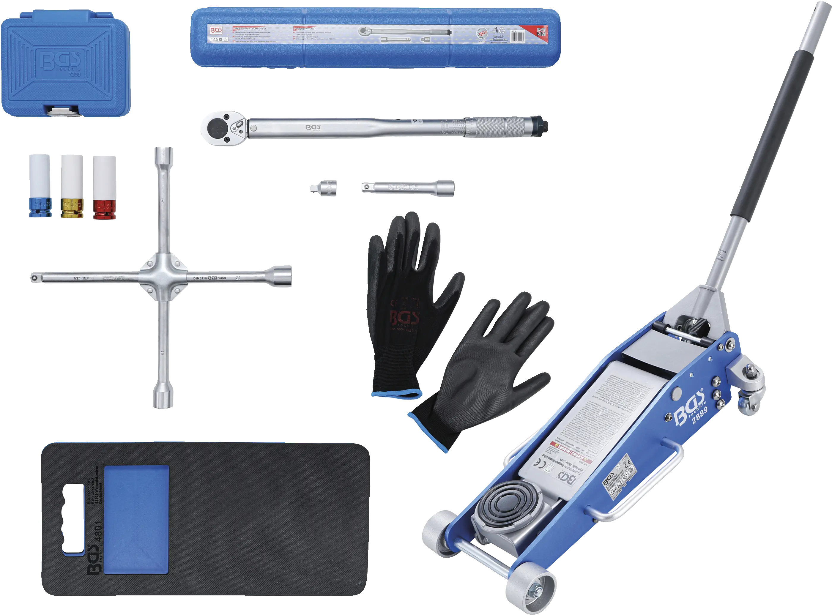 Kit pneus pour changement de roues avec cric rouleur 2,5 t | 10 pièces