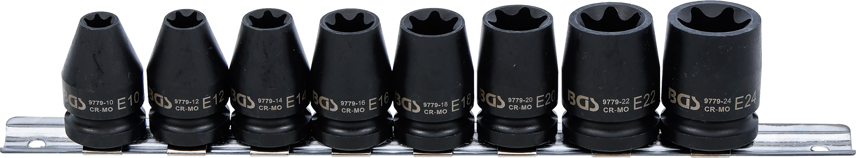 Kraft-Steckschlüssel-Einsatz-Satz E-Profil | Antrieb Innenvierkant 12,5 mm (1/2") | SW E10 - E24 | 8-tlg.