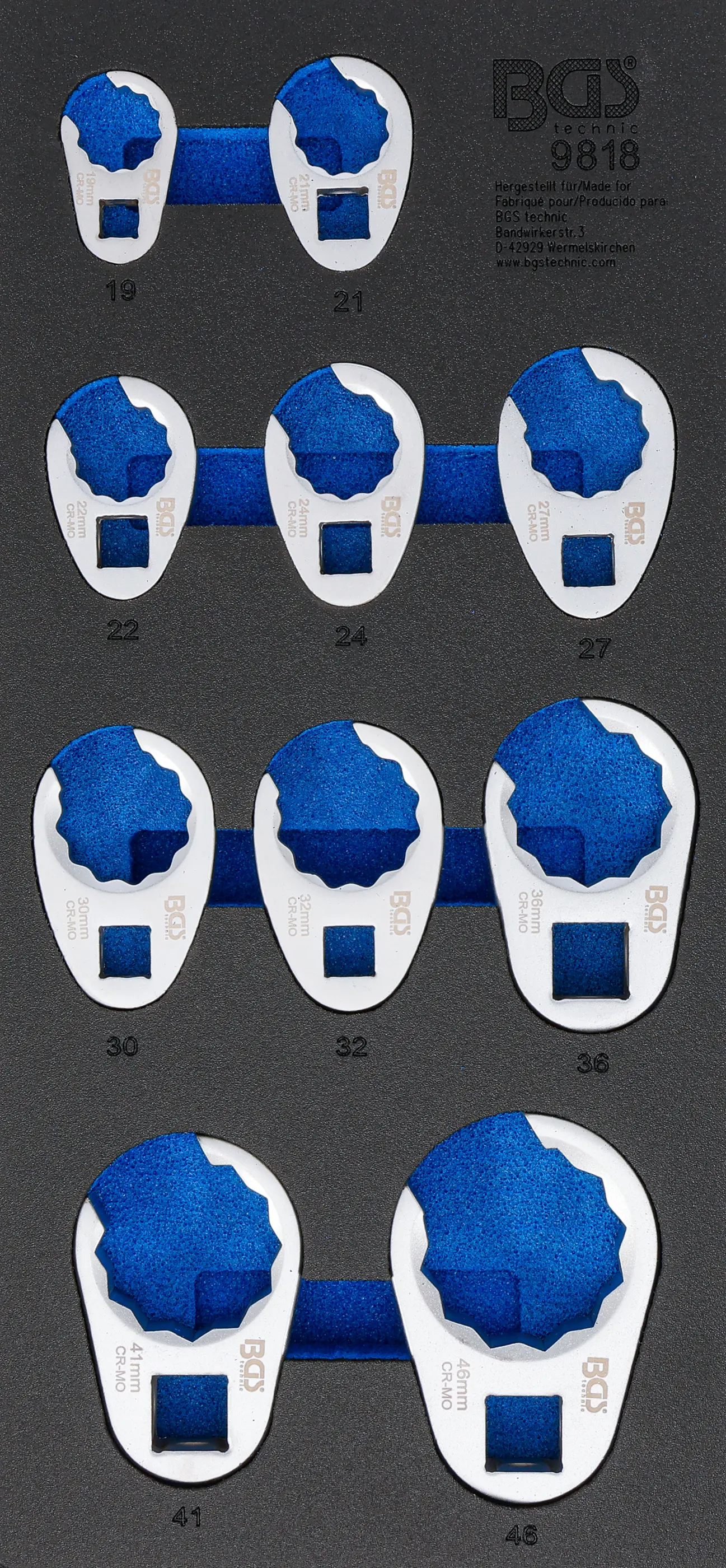 Insert de servante d'atelier 1/3 : Jeu de clés crowfoot à tuyauter | 10 mm (3/8") / 12,5 mm (1/2") / 20 mm (3/4") | 10 pièces